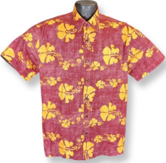 Red and Golden Hibiscus Hawaiian Shirt- Made in USA